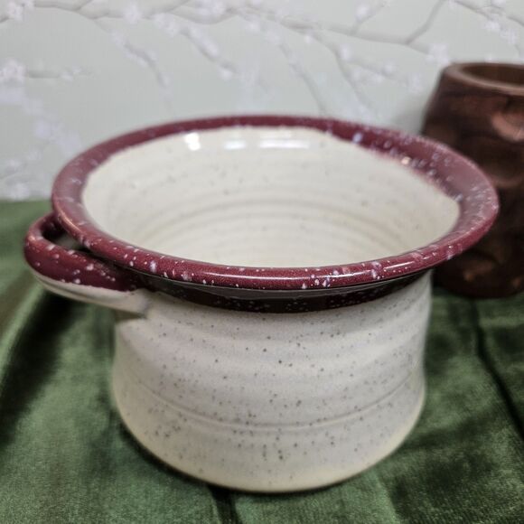 Vtg Stone Handcrafted Pottery Native Soup Bowl Cup Mug Cranberry White Speckled - Picture 3 of 12